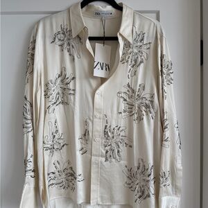 Zara New Women’s Embroidered Beaded Cream Long Sleeve ZW Collection Top